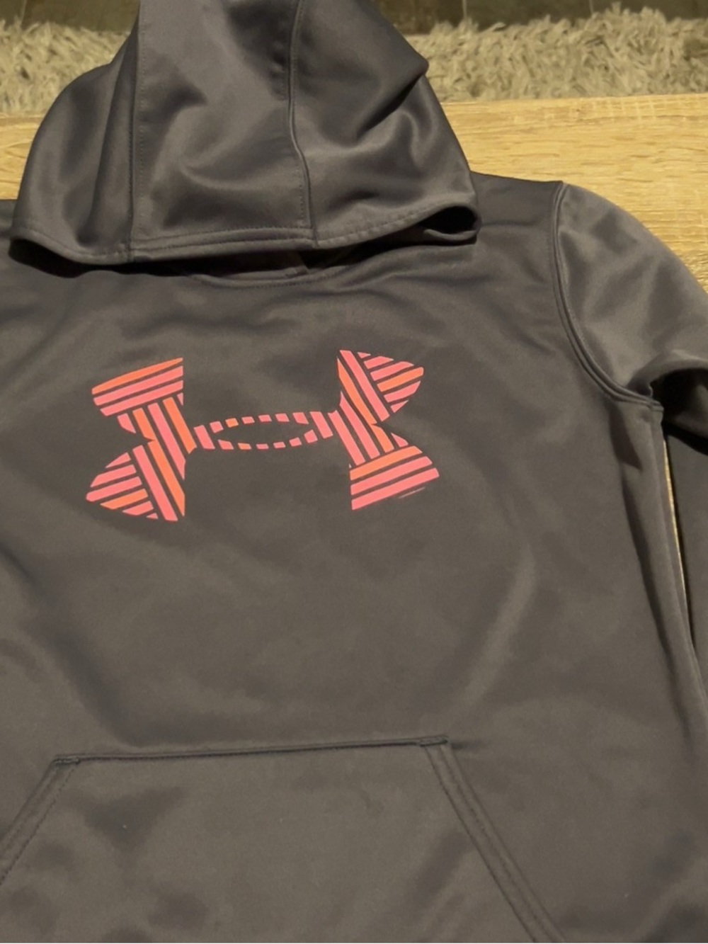 Under Armour Girls Black Hoodie with Pink Striped Logo